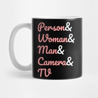 person woman man camera tv Mug